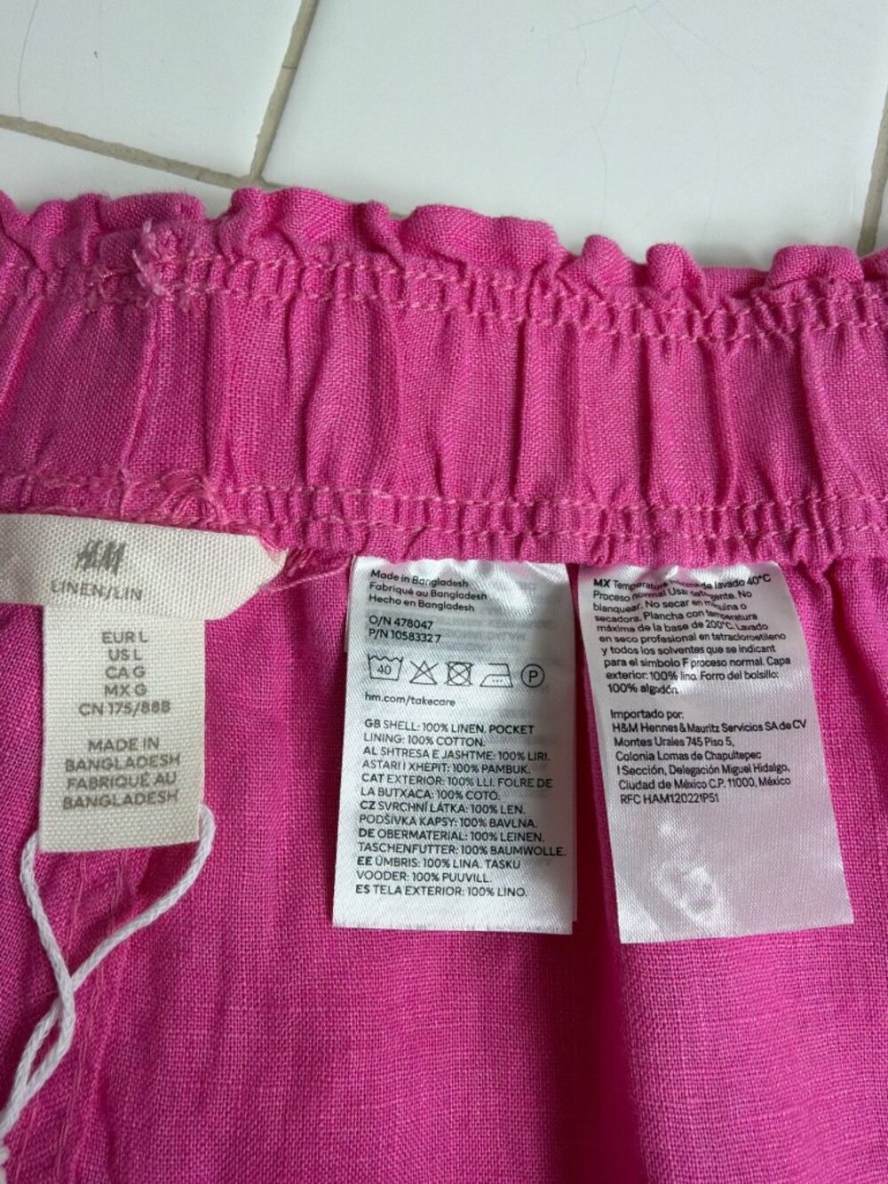 H&M Linen Shorts Pink Elastic Waist High Rise Summer NWOT Size L - Picture 7 of 13